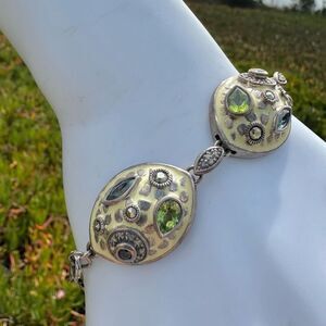 Chi by Carlos Falchi Sterling Silver Enamel & Natural Stone Statement Bracelet